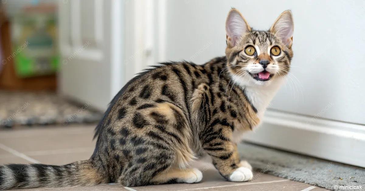 A Karelian Bobtail macska megjelenése jellegzetes: rövid, pomponra emlékeztető farokkal, izmos testfelépítéssel, közepes mérettel és sűrű, vízlepergető szőrzettel rendelkezik, amely gyakran mintás. Szemei élénkek és kifejezőek.