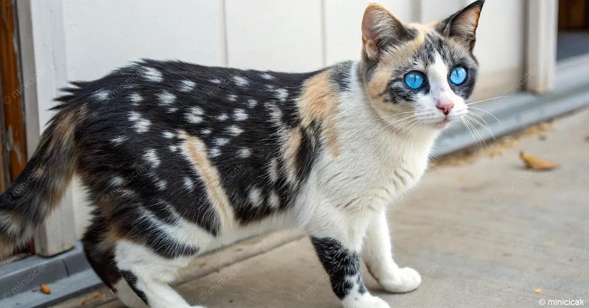 Az Ojos Azules macskák színpalettája változatos, kétrétegű és háromrétegű mintázatokkal, fehér foltokkal és különleges fehér farokvéggel. Az egyszínű fehér példányok ritkák, mivel nehezen megkülönböztethetők más fehér cicáktól.